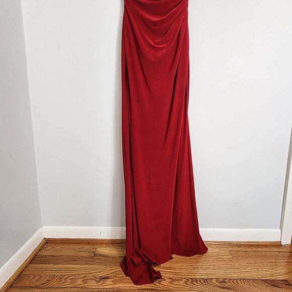NWT La Femme 28079 Long Surplice Thigh High Slit Open Back Jersey Gown Size 8 - Picture 7 of 14